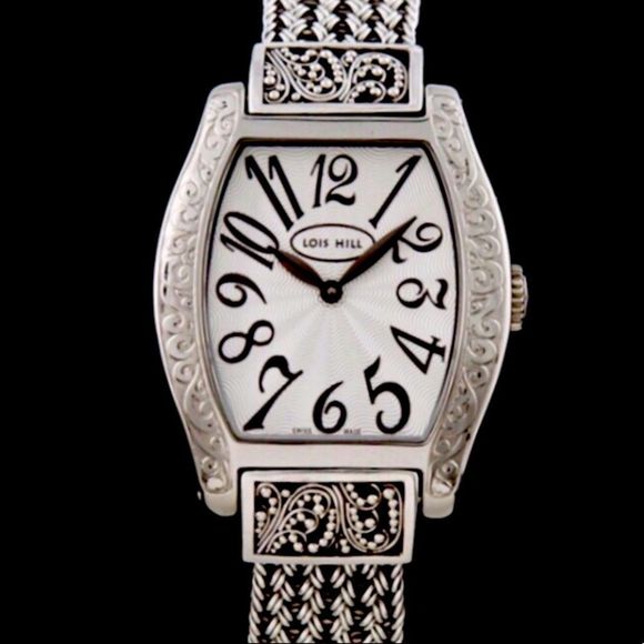 LOIS HILL Watch Sterling Silver Torneau Swiss Movement Bracelet Watch - Picture 13 of 17